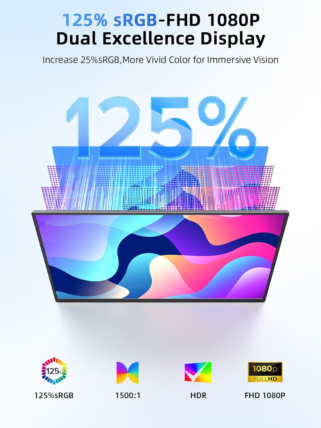 Monitor portatil tactil de 15.6 pulgadas Full HD con funda protectora conectado a un notebook en un escritorio.