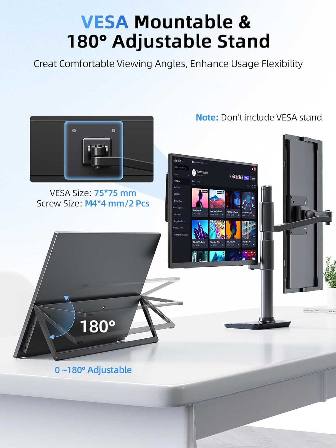 Monitor portatil tactil de 15.6 pulgadas Full HD con funda protectora conectado a un notebook en un escritorio.