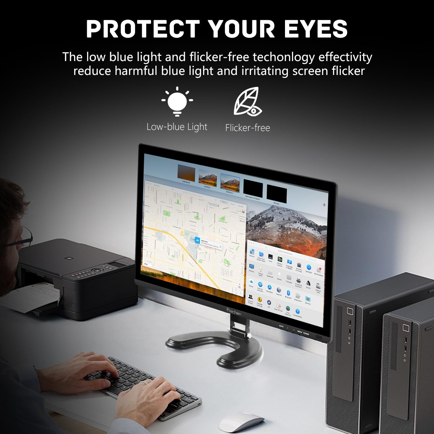 Monitor tactil de 24 pulgadas Full HD para computador de escritorio y notebook en un punto de venta.