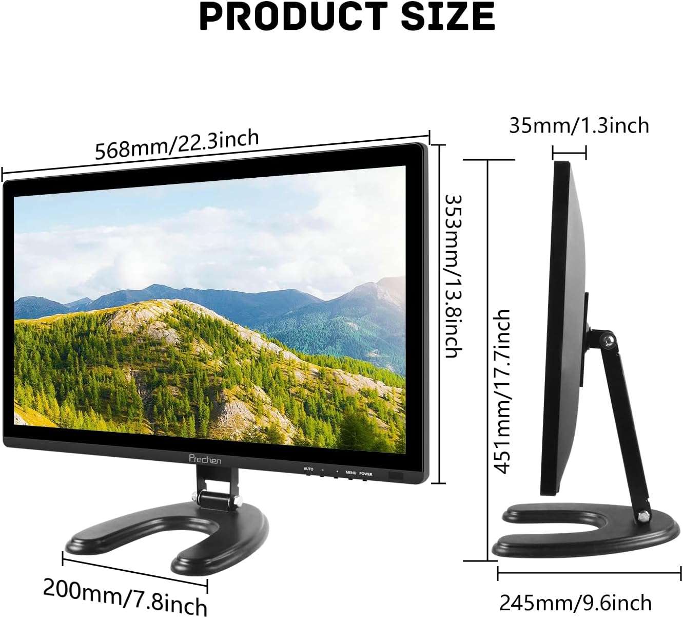 Monitor tactil de 24 pulgadas Full HD para computador de escritorio y notebook en un punto de venta.