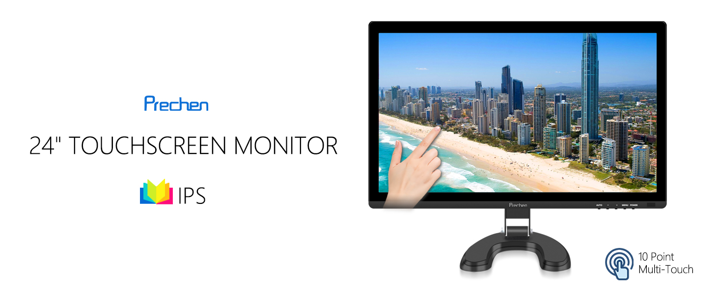 Monitor tactil de 24 pulgadas Full HD para computador de escritorio y notebook en un punto de venta.