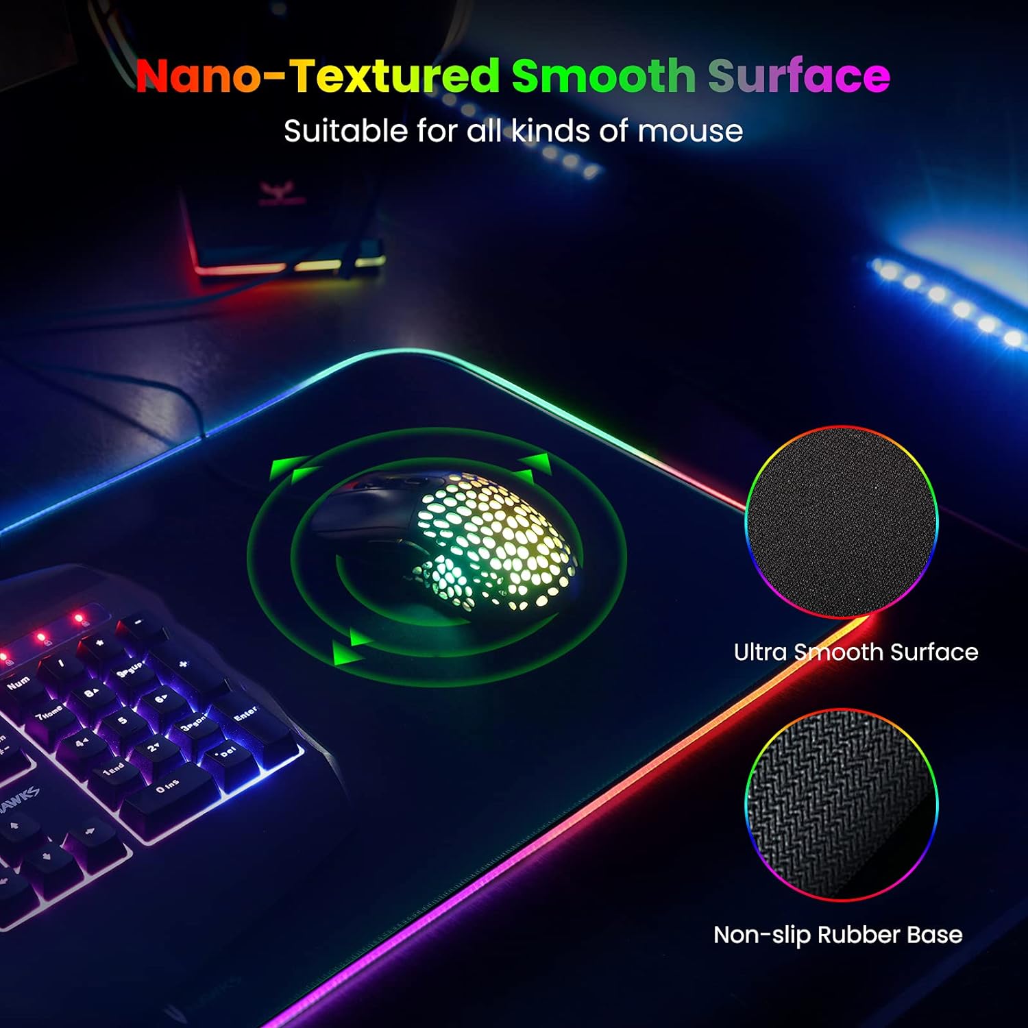 mouse pad gamer rgb extra grande 80 x 30 centimetros luces led impermeable ideal para escritorio en chile