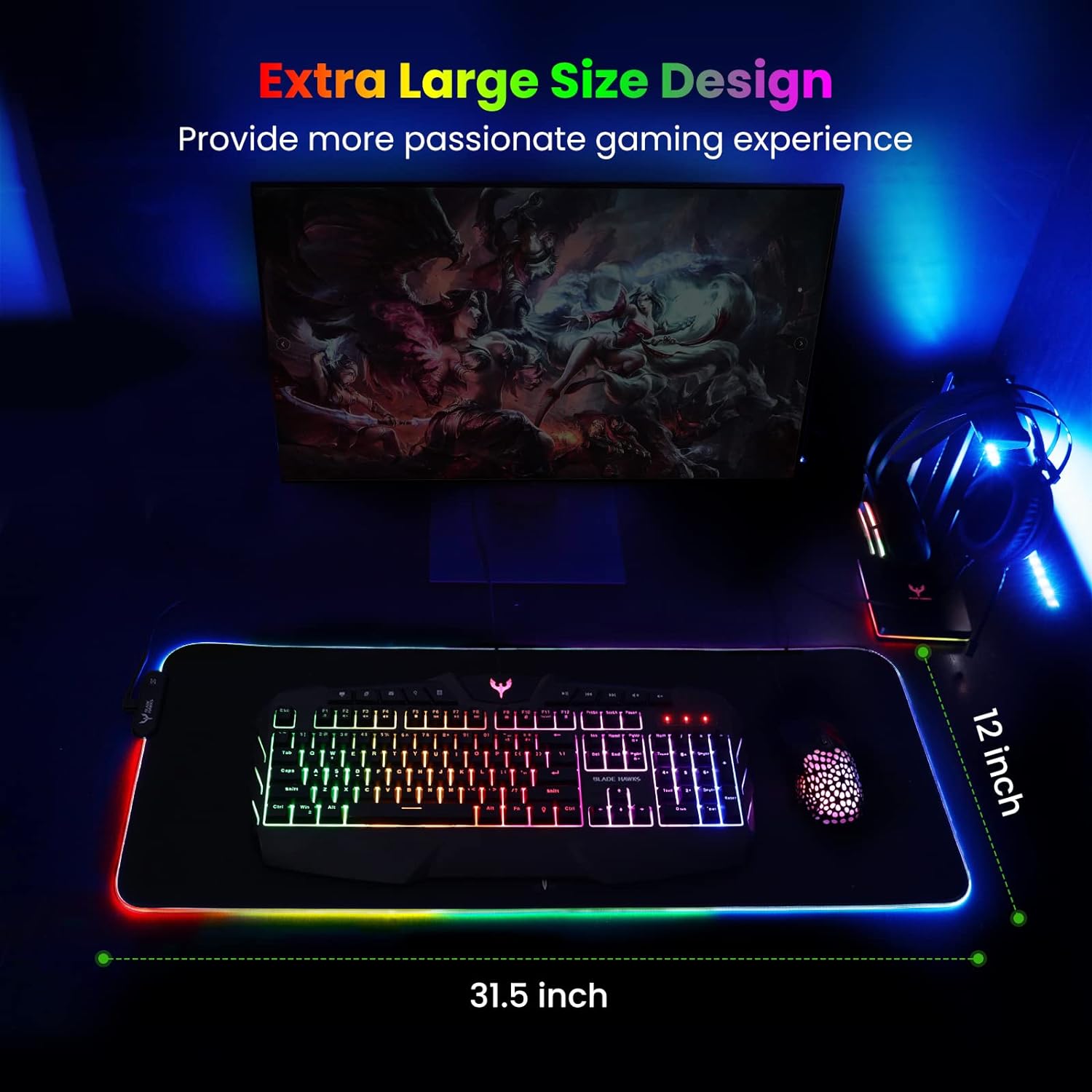 mouse pad gamer rgb extra grande 80 x 30 centimetros luces led impermeable ideal para escritorio en chile