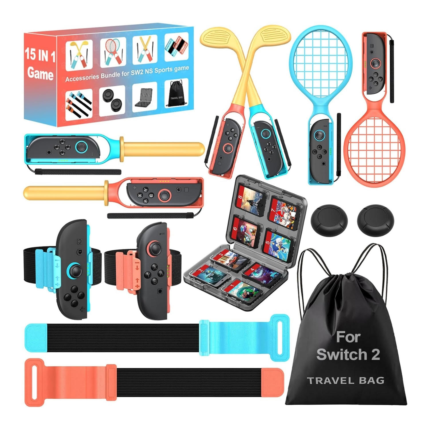 pack de 15 accesorios deportivos para nintendo switch 2 con bolso palos de golf y espadas ideal para jugar en chile