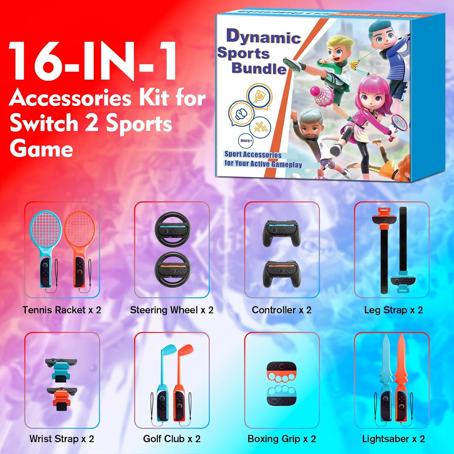 pack de 16 accesorios deportivos para nintendo switch 2 con raquetas volantes y espadas para jugar en chile