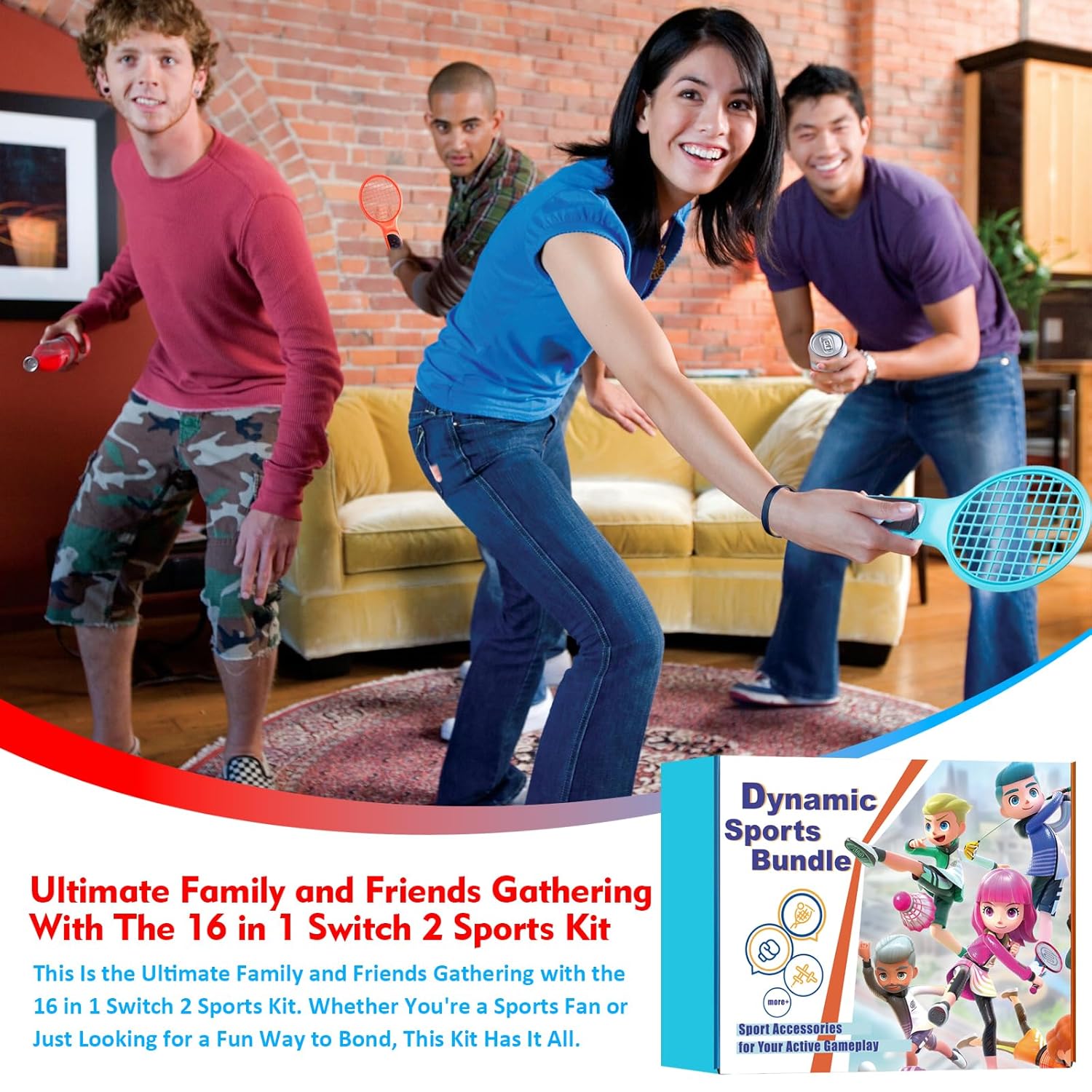 pack de 16 accesorios deportivos para nintendo switch 2 con raquetas volantes y espadas para jugar en chile