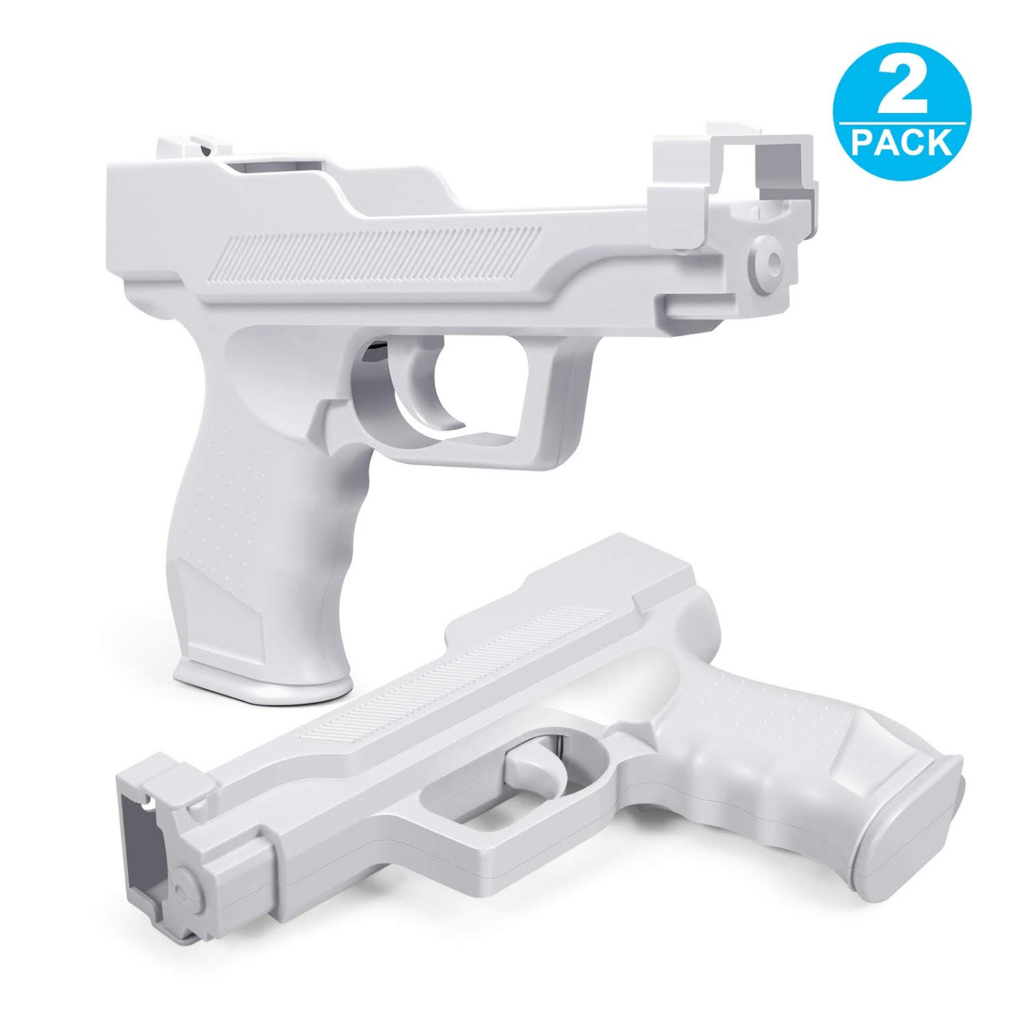 Pack de dos pistolas blancas para controles de consola Nintendo Wii ideales para juegos de disparos y compatibles con motion plus