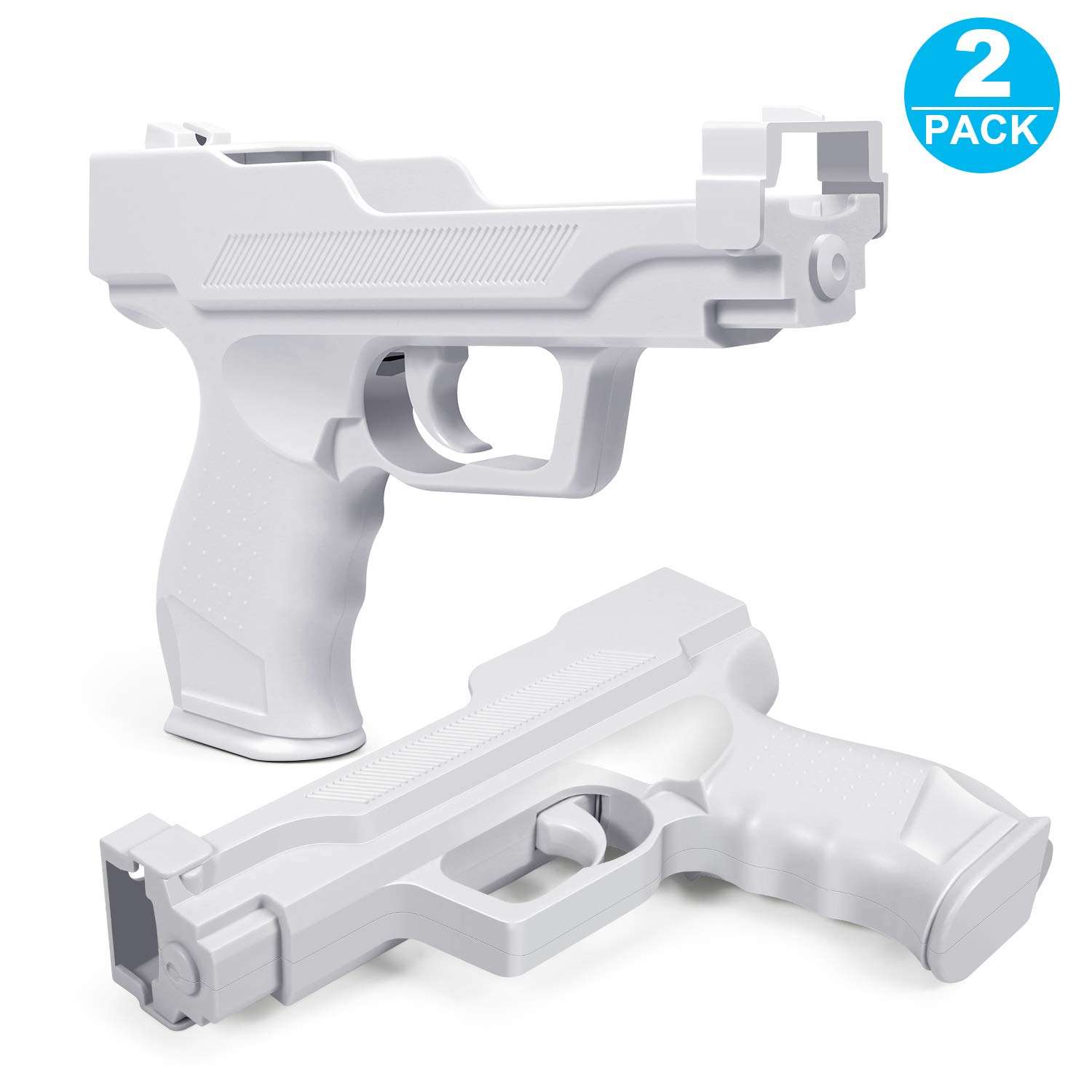 Pack de dos pistolas blancas para controles de consola Nintendo Wii ideales para juegos de disparos y compatibles con motion plus