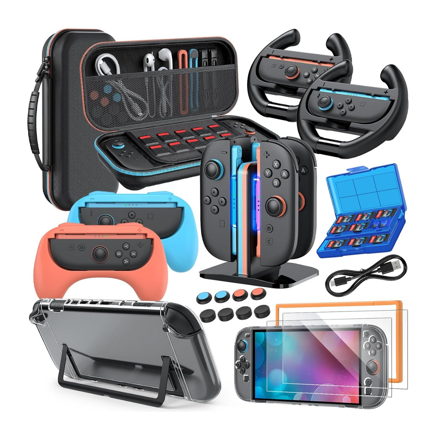 pack 20 en 1 de accesorios nintendo switch 2 con bolso base de carga volantes y laminas ideal para gamers en chile