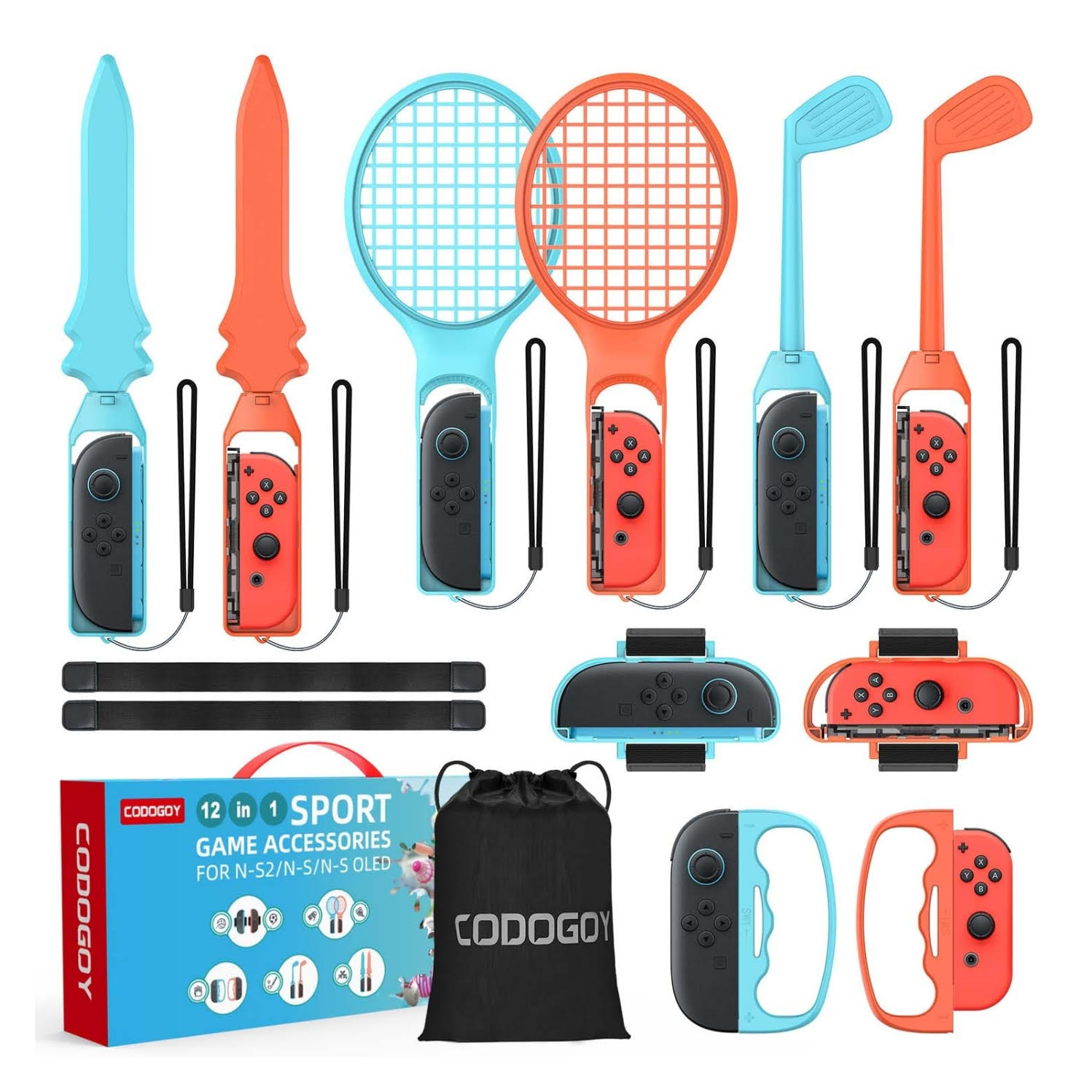 Kit de accesorios deportivos Codogoy para Nintendo Switch 1 2 y OLED incluye bolso y piezas para dos jugadores