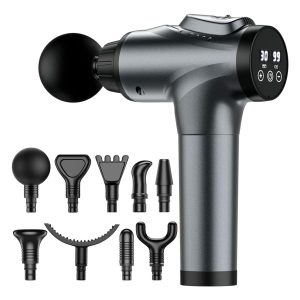 Pistola de masajes muscular electrica con 30 velocidades y 9 cabezales para descontracturar