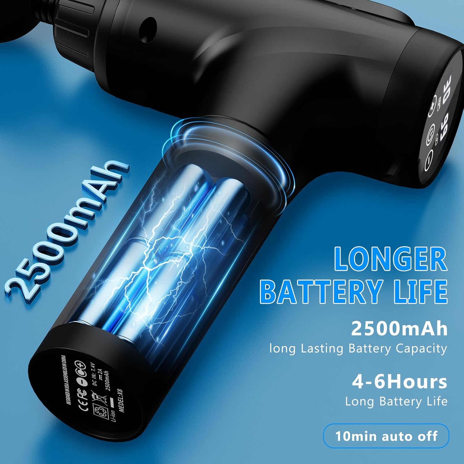 Pistola de masajes muscular electrica con 30 velocidades y 9 cabezales para descontracturar