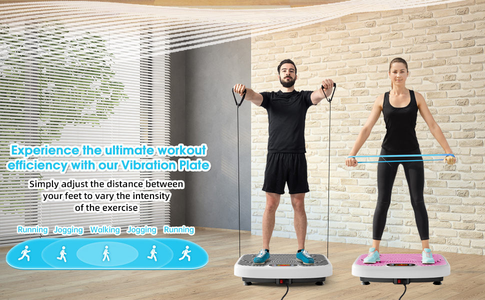 Plataforma vibratoria de ejercicios color negro con bandas elásticas y control remoto para drenaje linfático en casa.