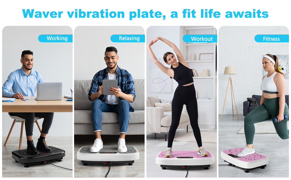 Plataforma vibratoria de ejercicios color negro con bandas elásticas y control remoto para drenaje linfático en casa.