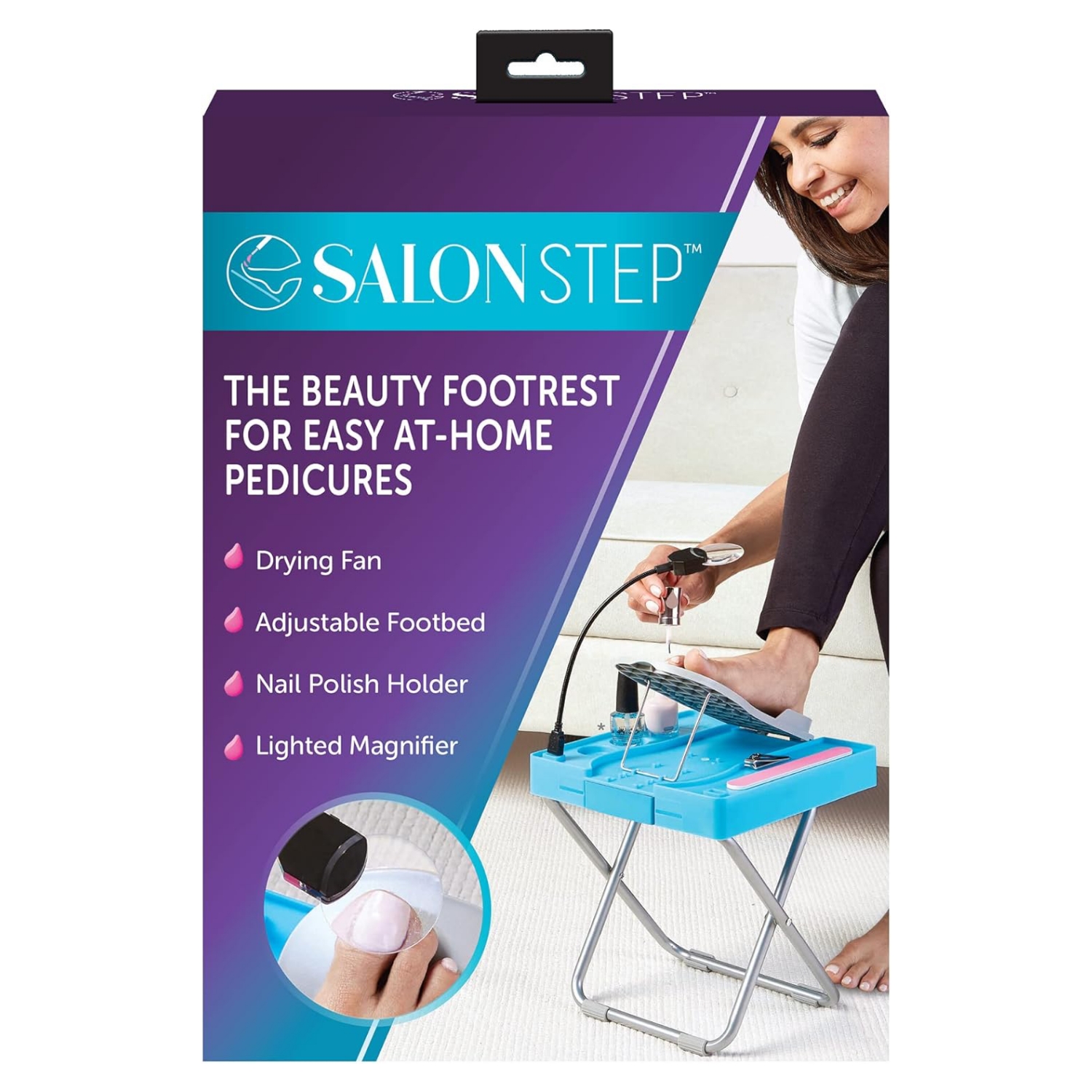 Reposapies ajustable para pedicura con lupa led y ventilador de secado de uñas salon step chile