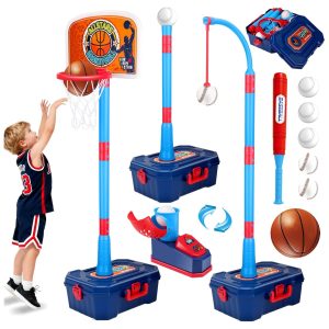 centro deportivo 4 en 1 aro basquetbol beisbol lanzador automatico pelotas ajustable 120cm juguete niños 3 a 8 años regalo chile