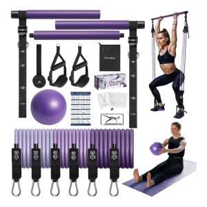 Kit de barra de pilates de acero inoxidable con bandas de resistencia de látex y pelota de yoga para entrenamiento en casa.