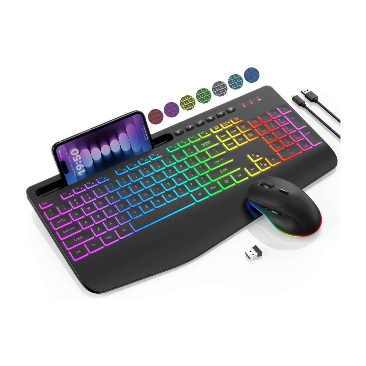 combo teclado y mouse inalambrico ergonomico rgb silencioso ideal para trabajar o estudiar en chile