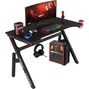 escritorio gamer bestoffice 119x60x75 centimetros fibra de carbono azul con portavasos ideal para chile