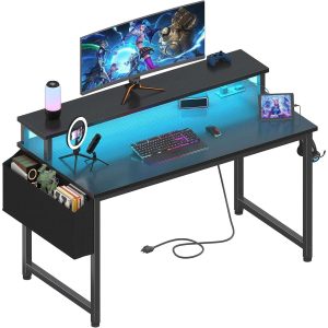 escritorio computador gamer blanco lufeiya 50x100x85 centimetros luces led enchufes soporte monitor ideal para chile