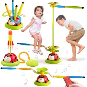 juguete interactivo de salto 5 en 1 mariquita musical con lanzacohetes y anillos ideal para chile