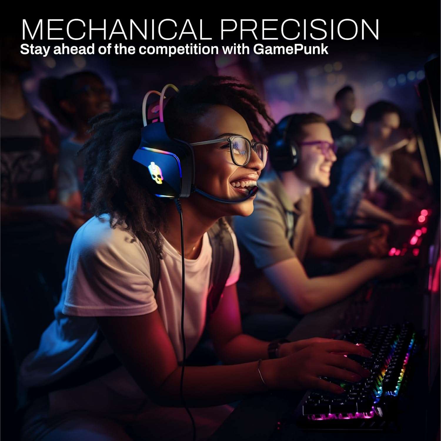 combo gamer 6 piezas teclado mecanico mouse audifonos mousepad hub usb 81 centimetros tira led 91 centimetros rgb ideal para chile