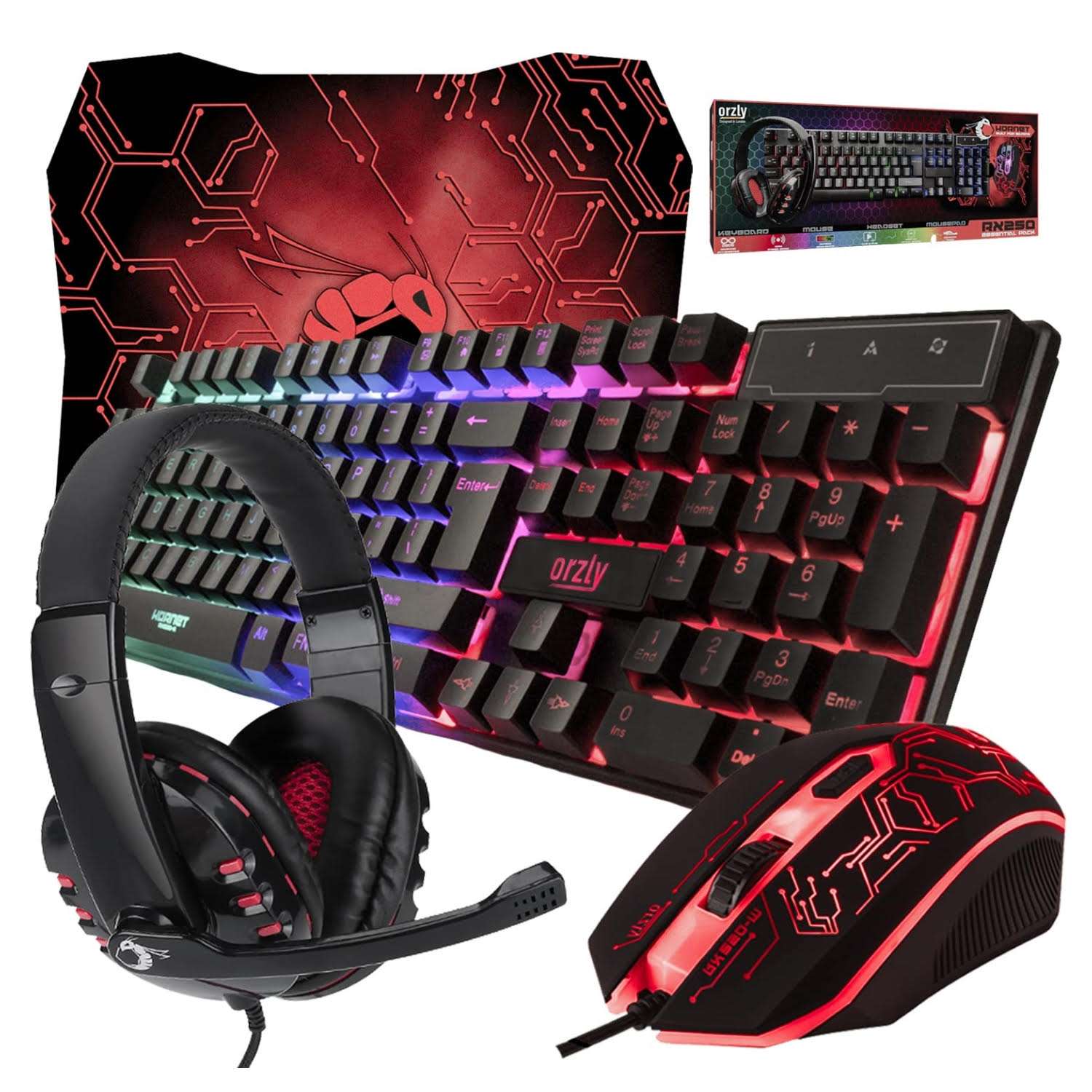 combo gamer 4 en 1 orzly rx250 teclado mouse audifonos mousepad rgb pc consolas ideal para chile