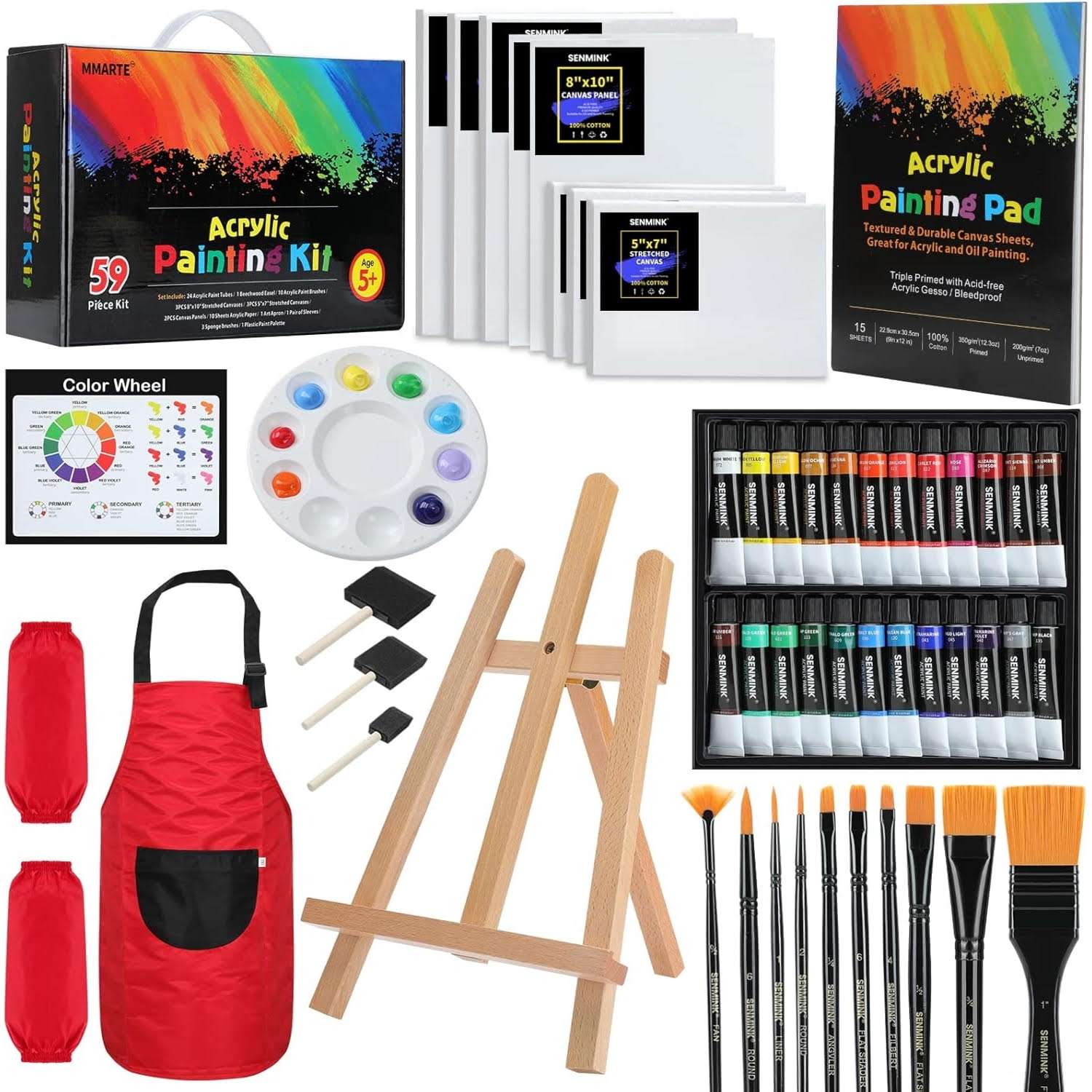 kit de pintura acrilica 59 piezas con caballete lienzos pinceles y colores lavables ideal para chile