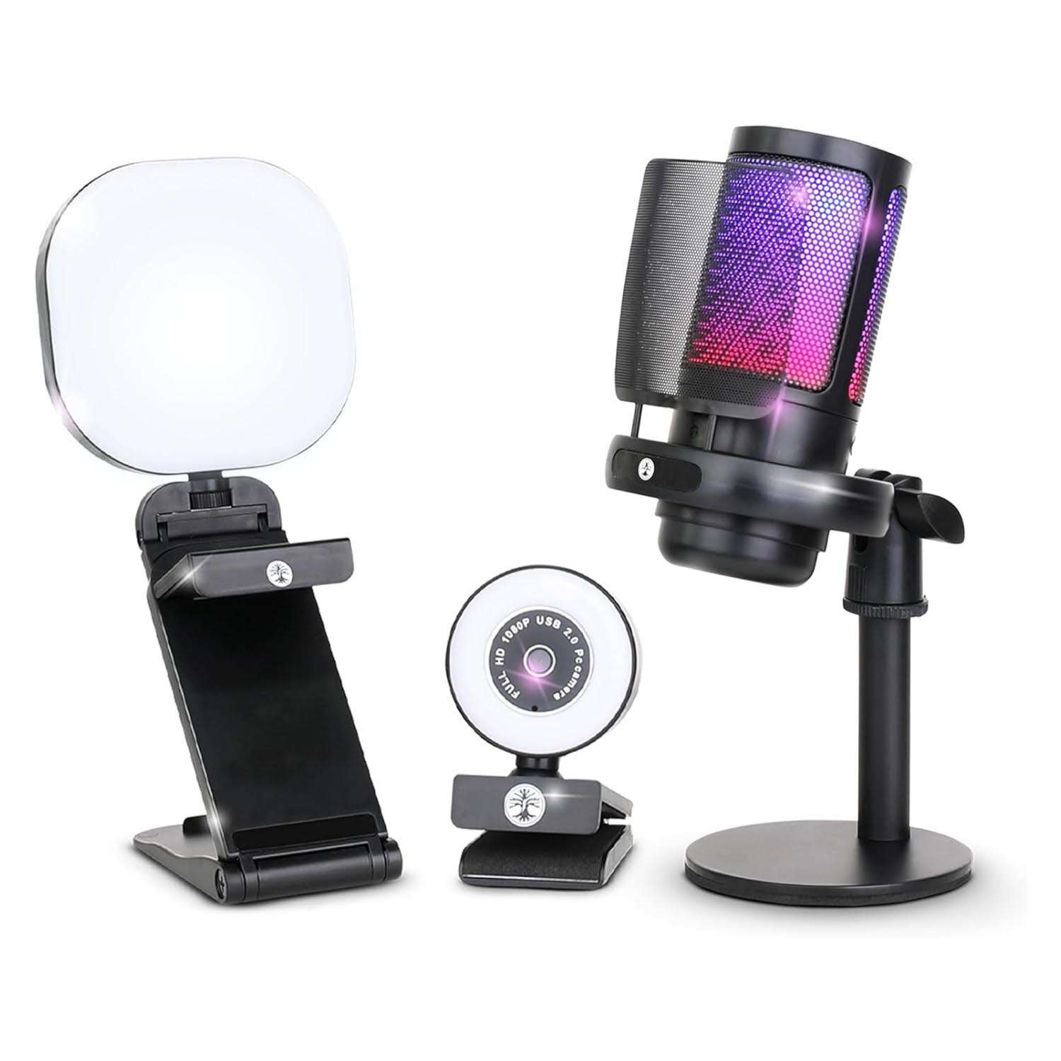 kit streaming pc camara 1080p microfono rgb cancelacion ruido luz led transmision en vivo ideal para chile