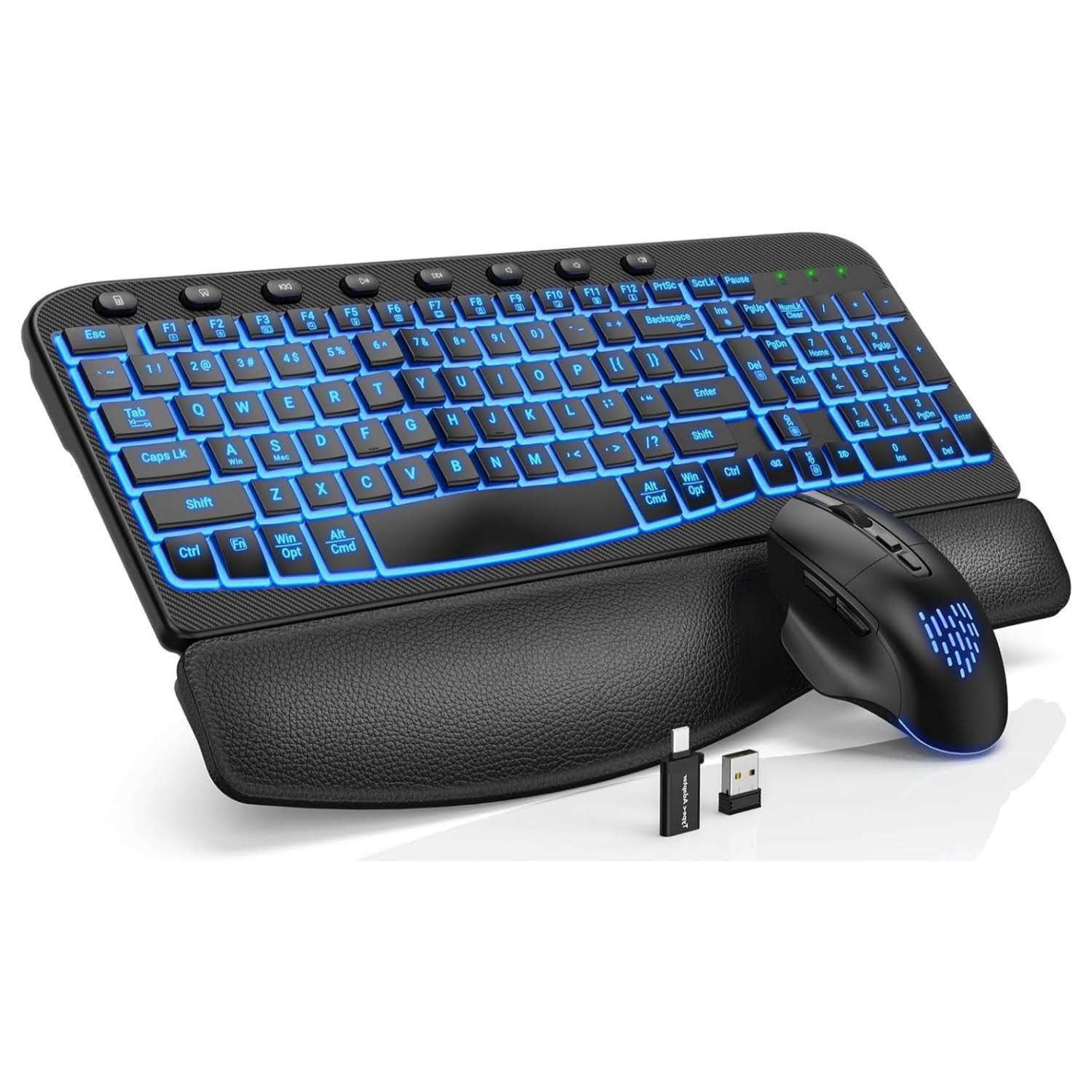 combo teclado mouse inalambrico ergonomico rgb recargable reposamuñecas cuero ideal para chile
