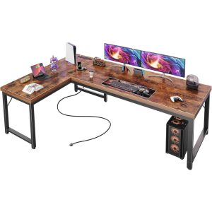escritorio computador forma l huuger 160x51x76 centimetros reversible con enchufes ideal para chile