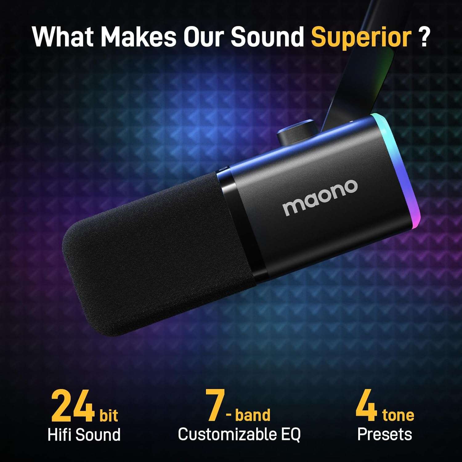 microfono gamer maono pd100xs usb xlr brazo articulado rgb cancelacion de ruido 24 bits ideal para chile