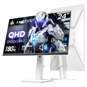 Monitor gamer blanco de 24 pulgadas resolucion 2k 180hz 1ms ips con altura ajustable y altavoces