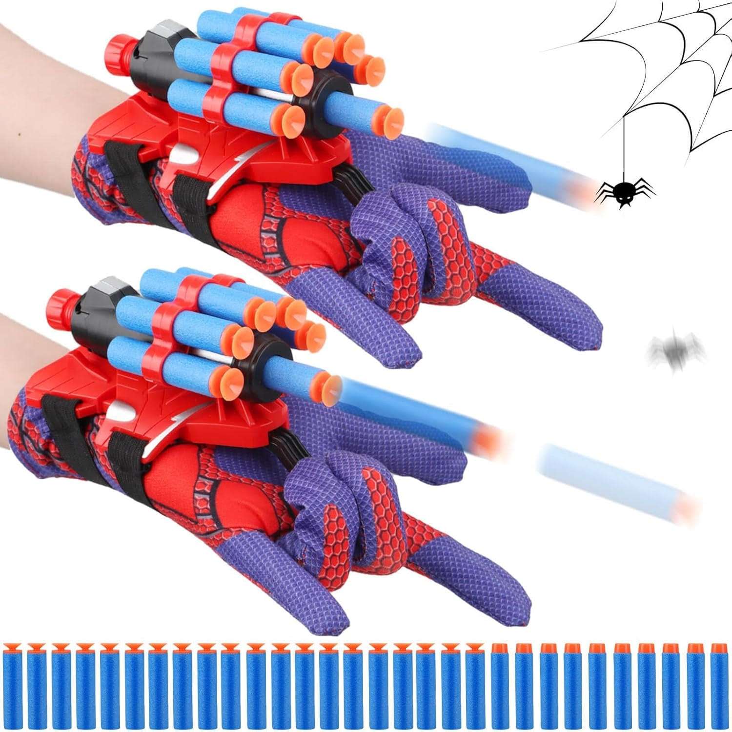 set de 2 lanzadores de telaraña juguete joneg con guantes y 30 dardos suaves ideal para chile