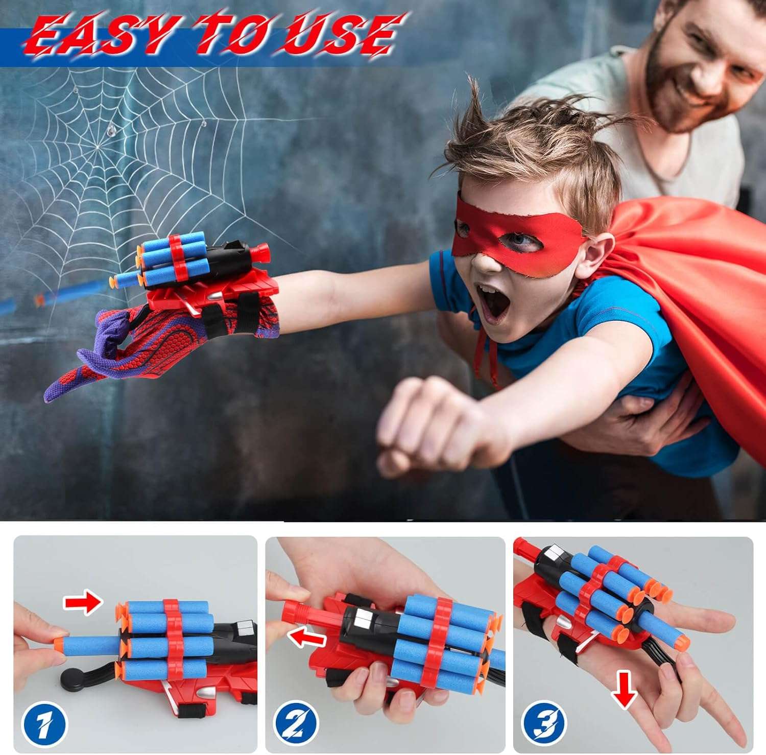 set de 2 lanzadores de telaraña juguete joneg con guantes y 30 dardos suaves ideal para chile