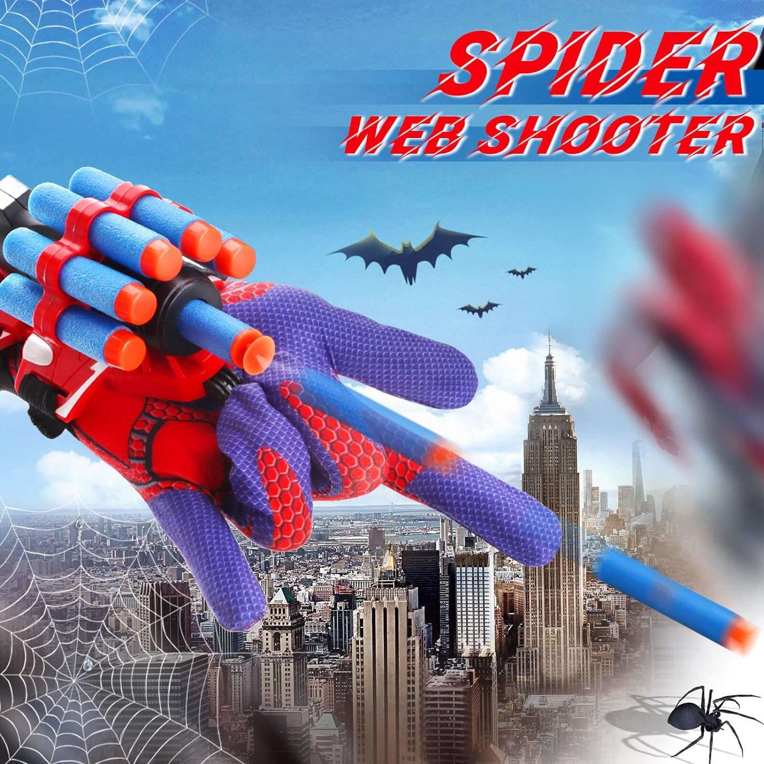 set de 2 lanzadores de telaraña juguete joneg con guantes y 30 dardos suaves ideal para chile