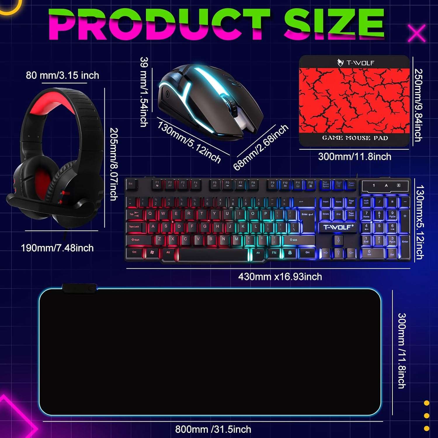 combo gamer 6 en 1 teclado mecanico mouse audifonos alfombrilla 80 por 30 centimetros soporte rgb ideal para chile