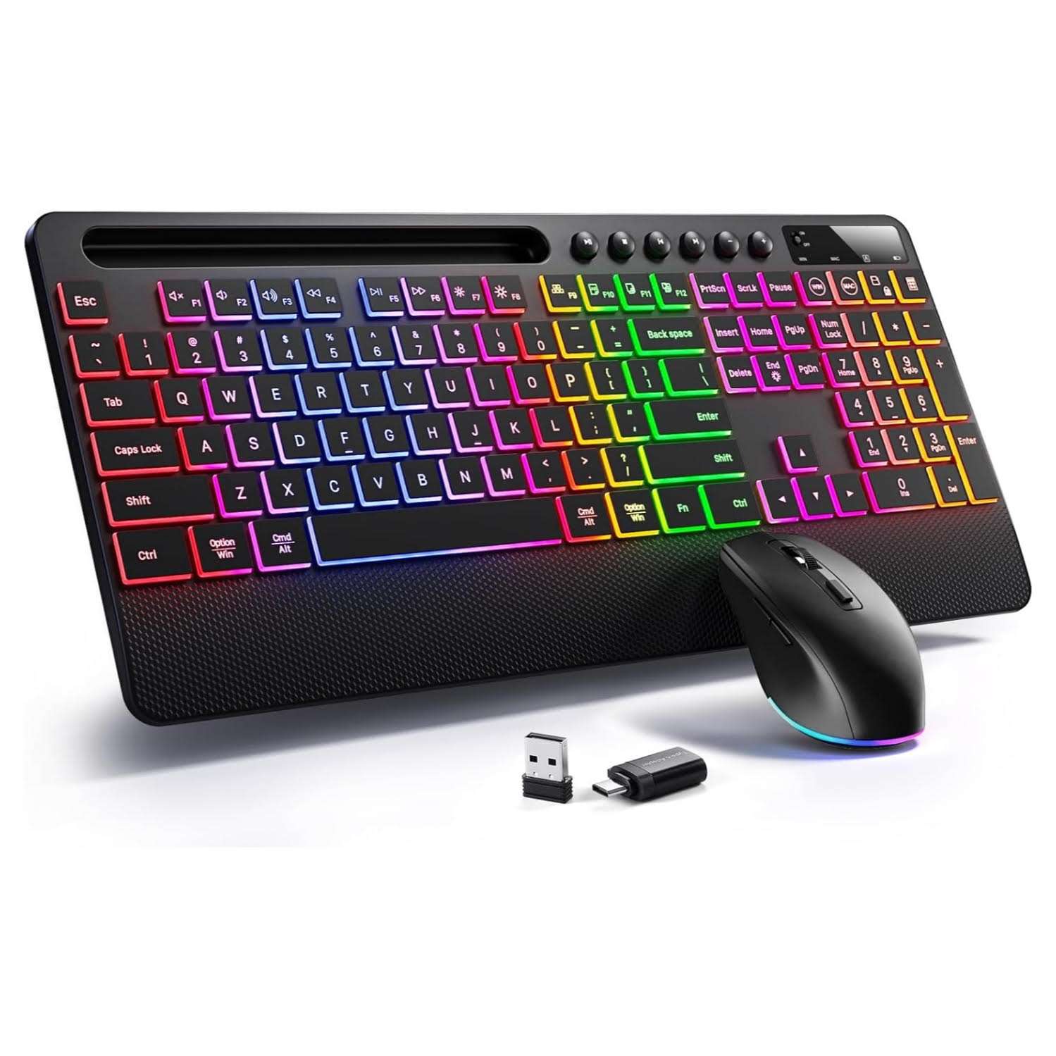 combo teclado mouse inalambrico ergonomico rgb recargable soporte telefono silencioso 1005 centimetros alcance ideal para chile