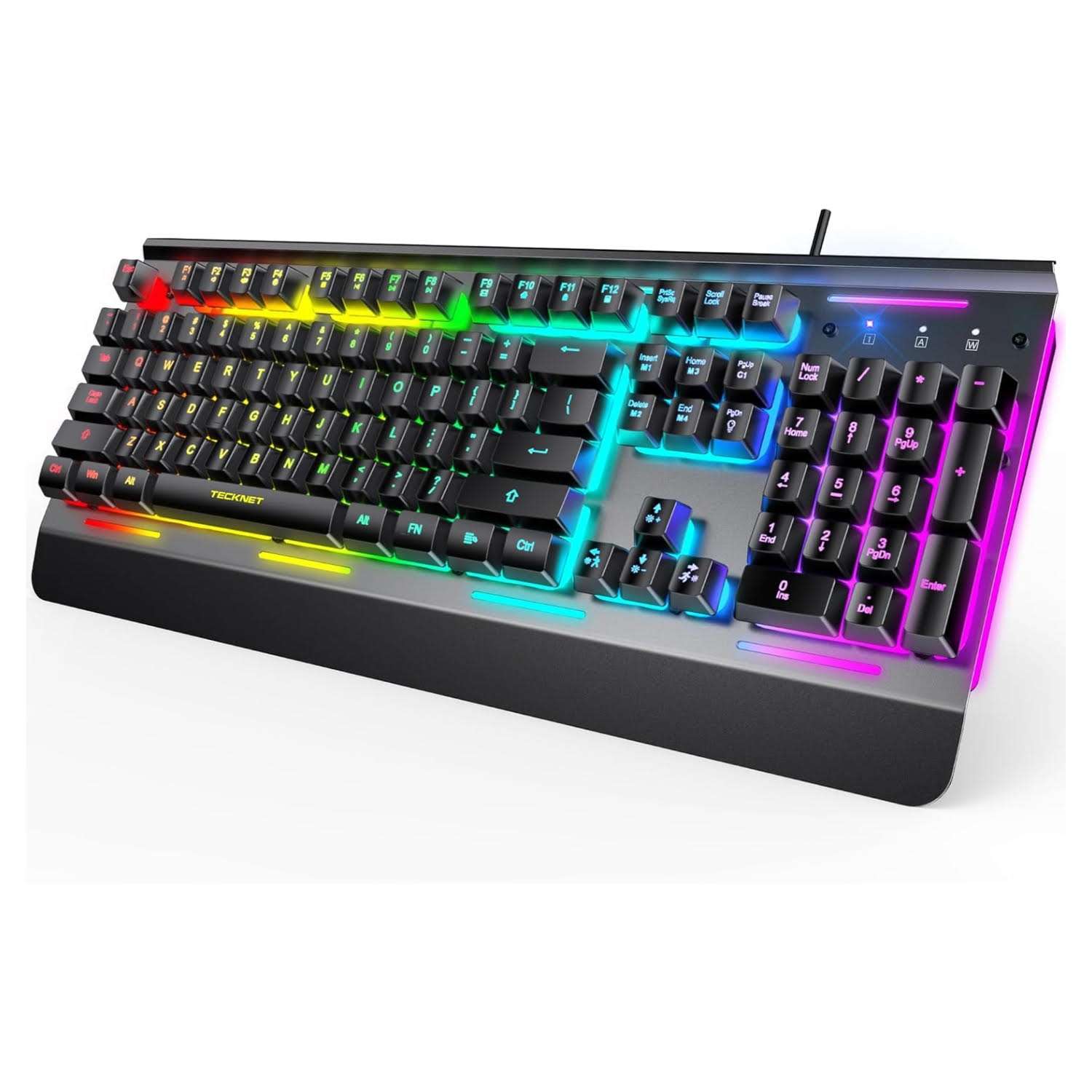 teclado gamer tecknet rgb silencioso panel metalico anti ghosting resistente al agua ip32 ideal para chile