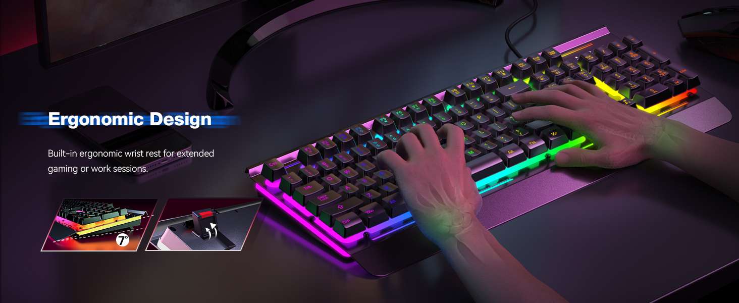 teclado gamer tecknet rgb silencioso panel metalico anti ghosting resistente al agua ip32 ideal para chile