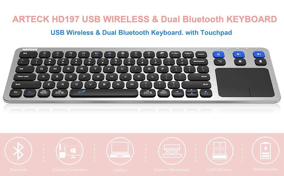 teclado inalambrico bluetooth smart tv touchpad 3 dispositivos 10 metros ideal para chile