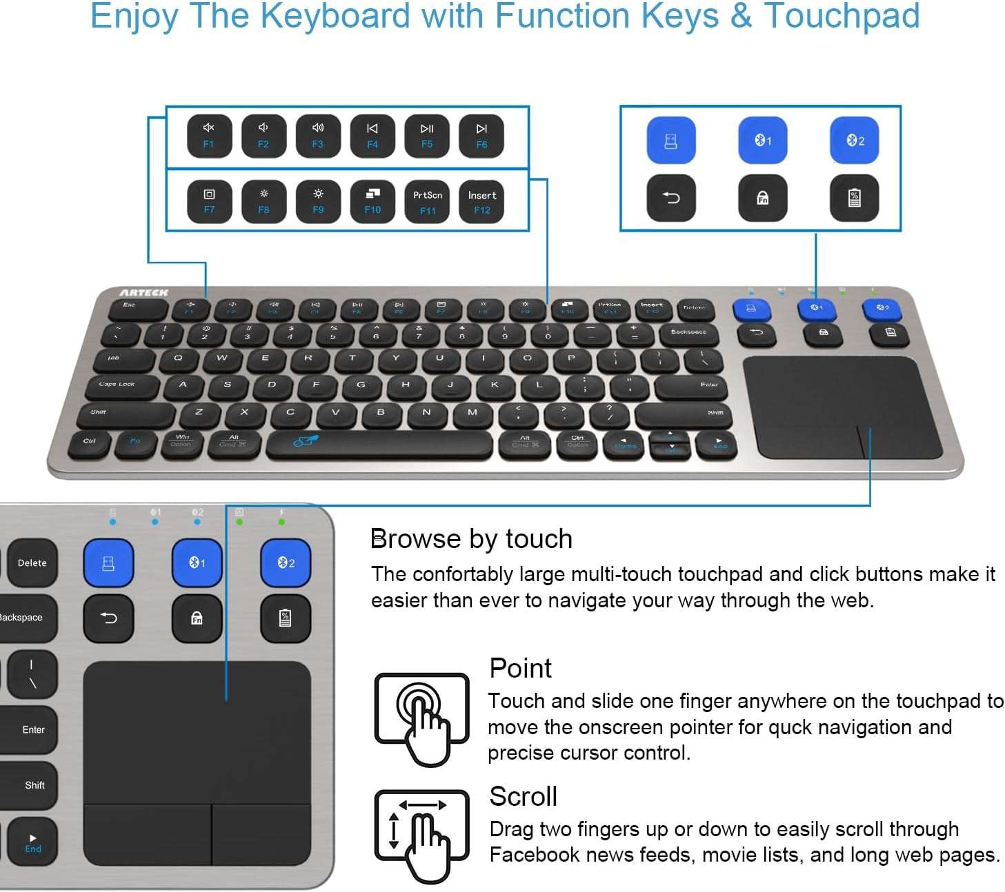 teclado inalambrico bluetooth smart tv touchpad 3 dispositivos 10 metros ideal para chile
