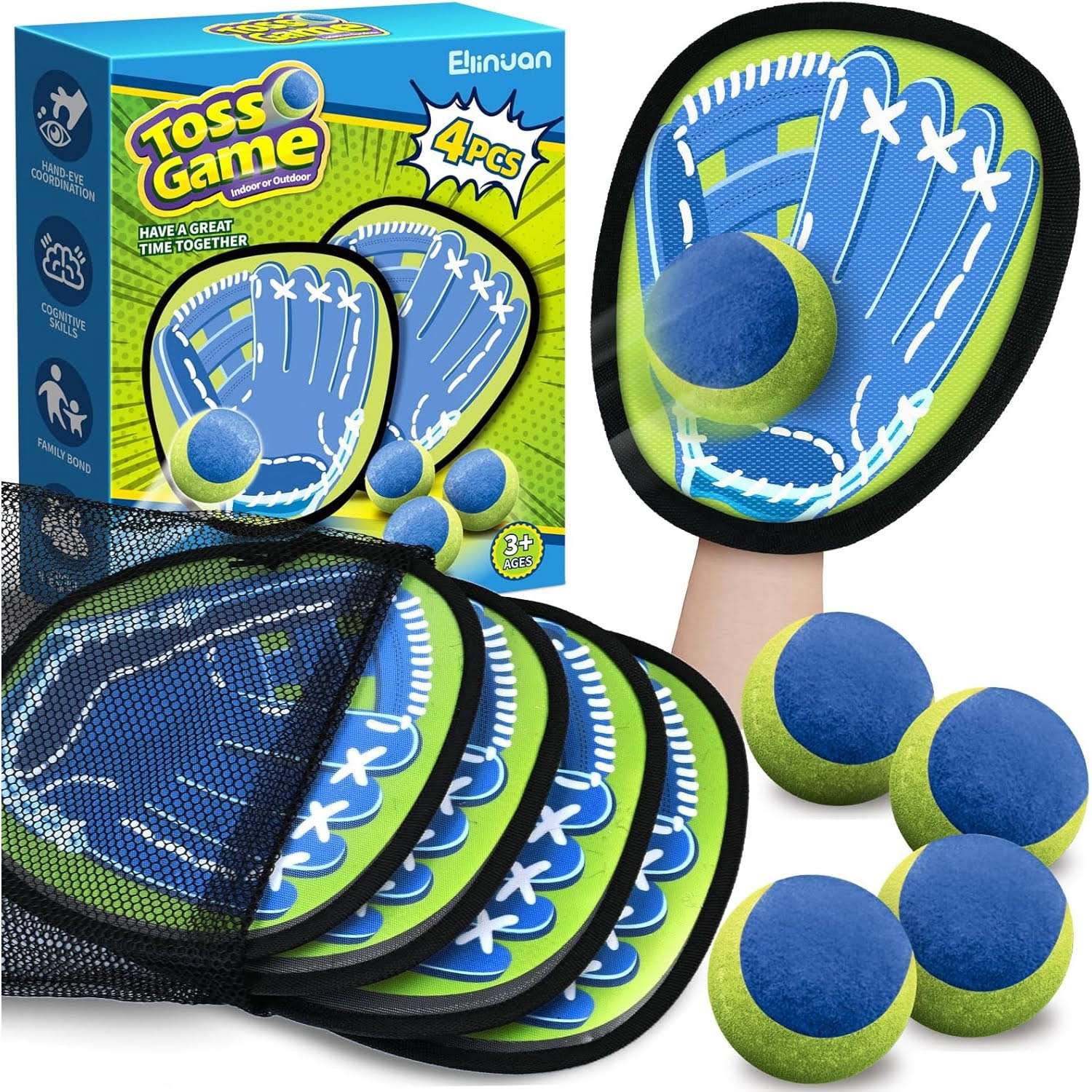 set de 4 paletas adhesivas para atrapar pelotas con bolso de transporte juego al aire libre ideal para chile