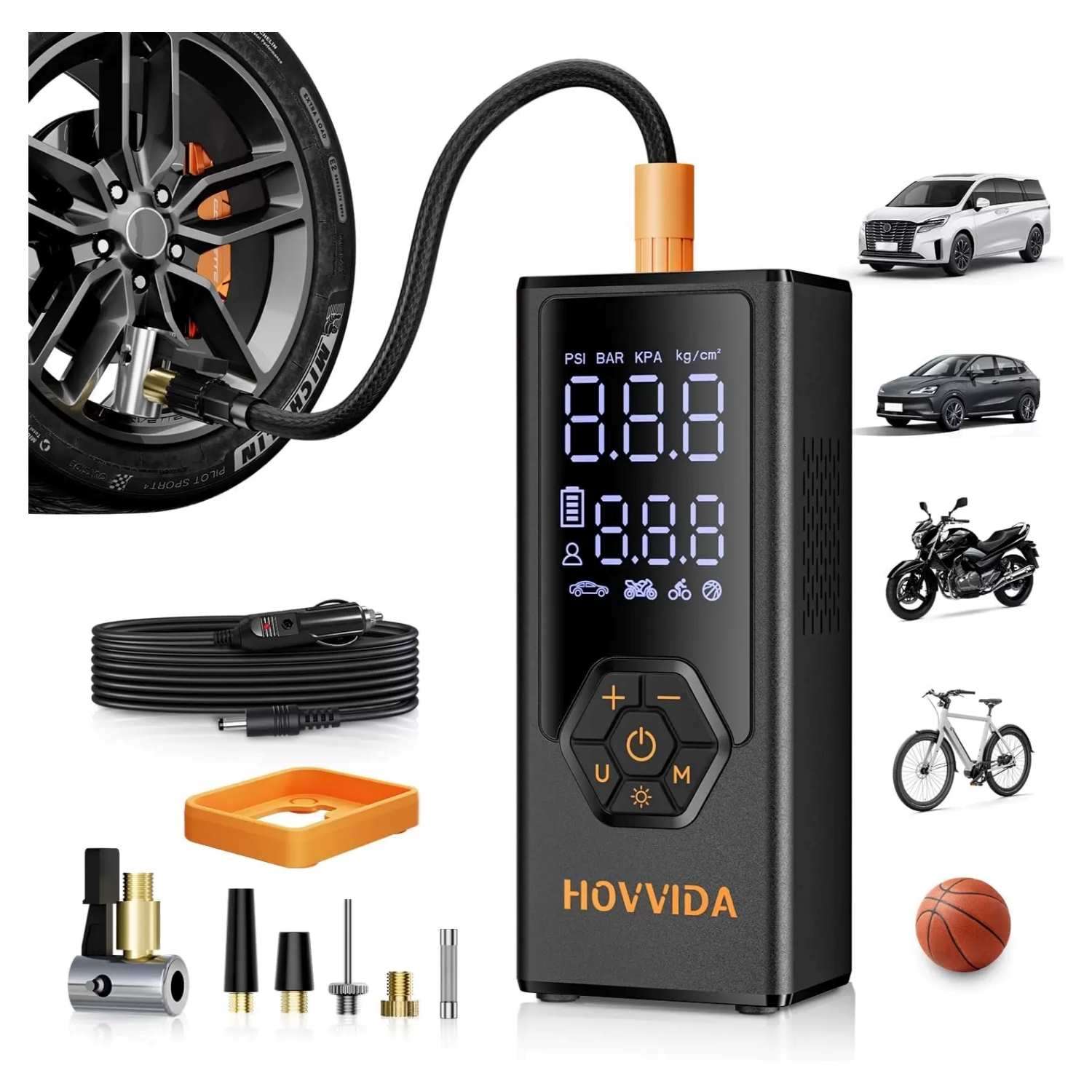 inflador de neumaticos portatil inalambrico con bateria de 5200 mAh luz led y medidas compactas de 15.24 centimetros ideal para chile
