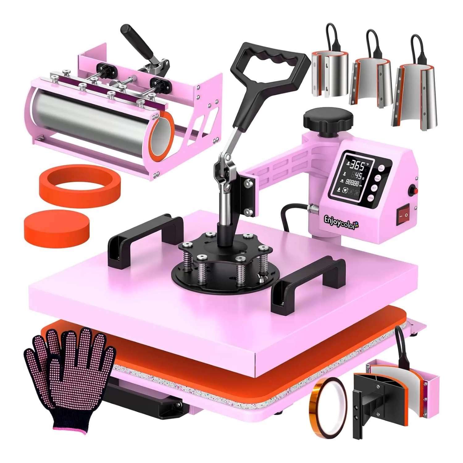 combo de prensa de calor 8 en 1 color rosa de 38.1 centimetros con multiples accesorios para sublimacion ideal para chile