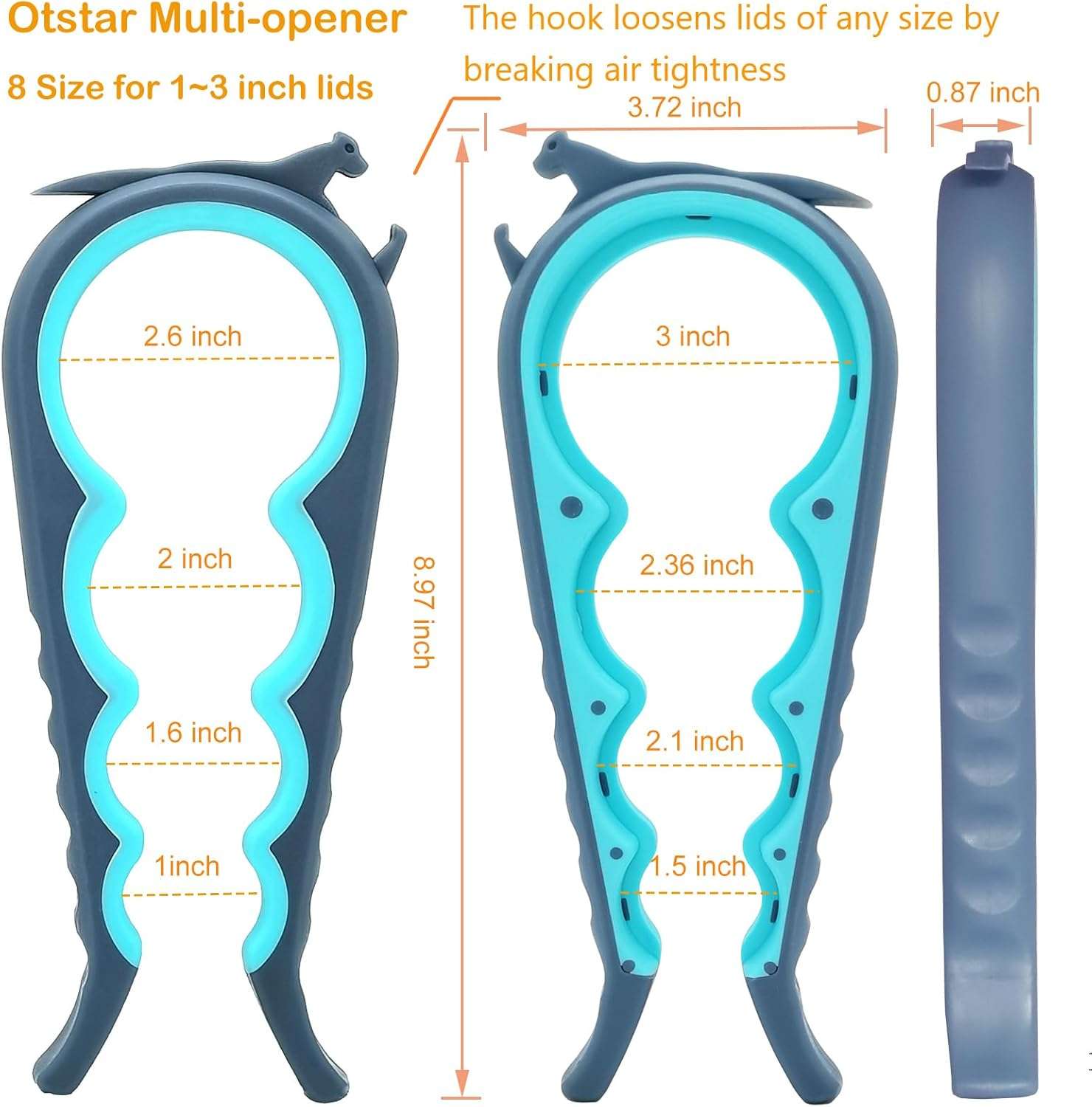 abridor de frascos y botellas seis en uno marca otstar para tapas de 2.54 a 7.62 centimetros ideal para chile