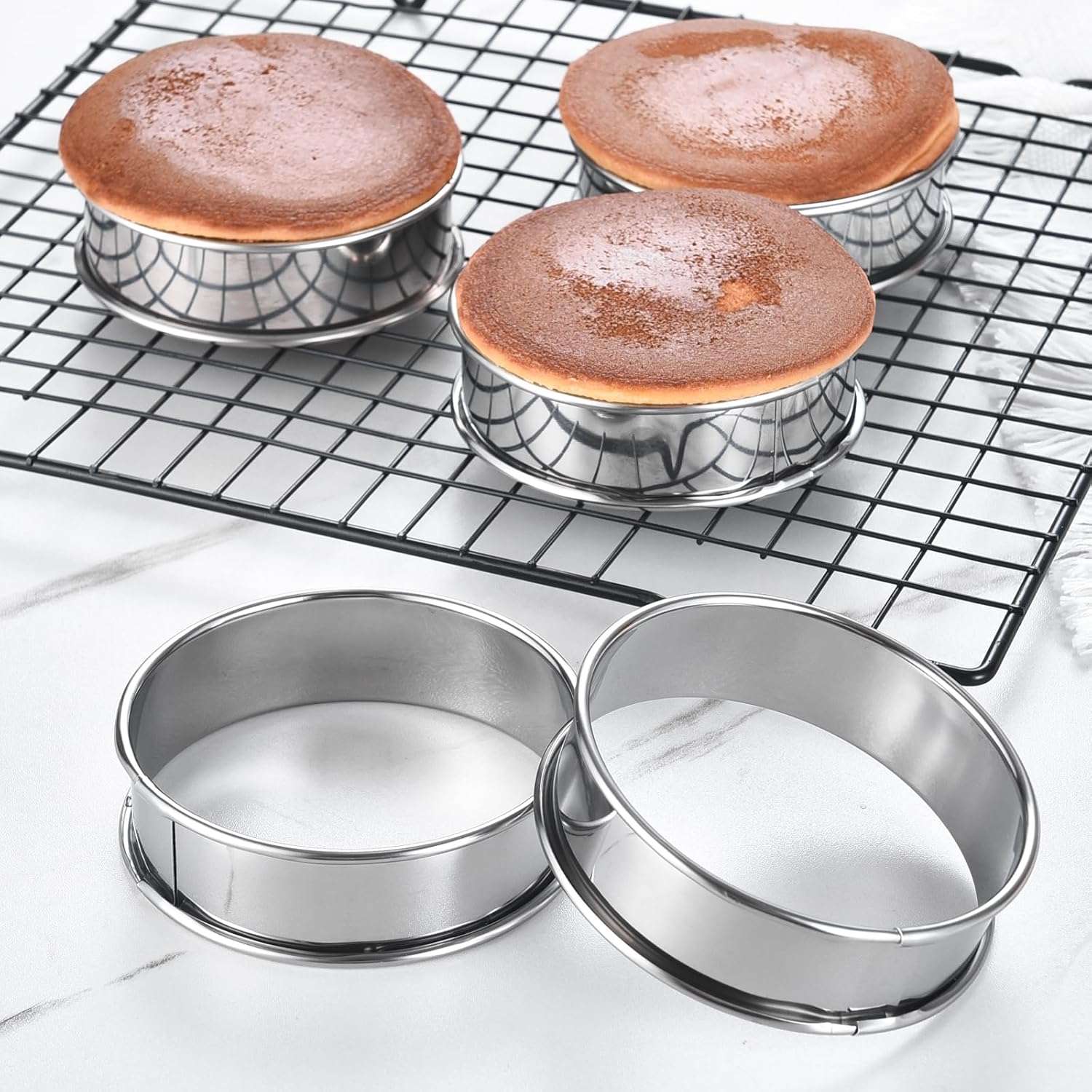 set de 16 moldes redondos de acero inoxidable de 10.16 y 8 centimetros con pincel de aceite ideal para chile