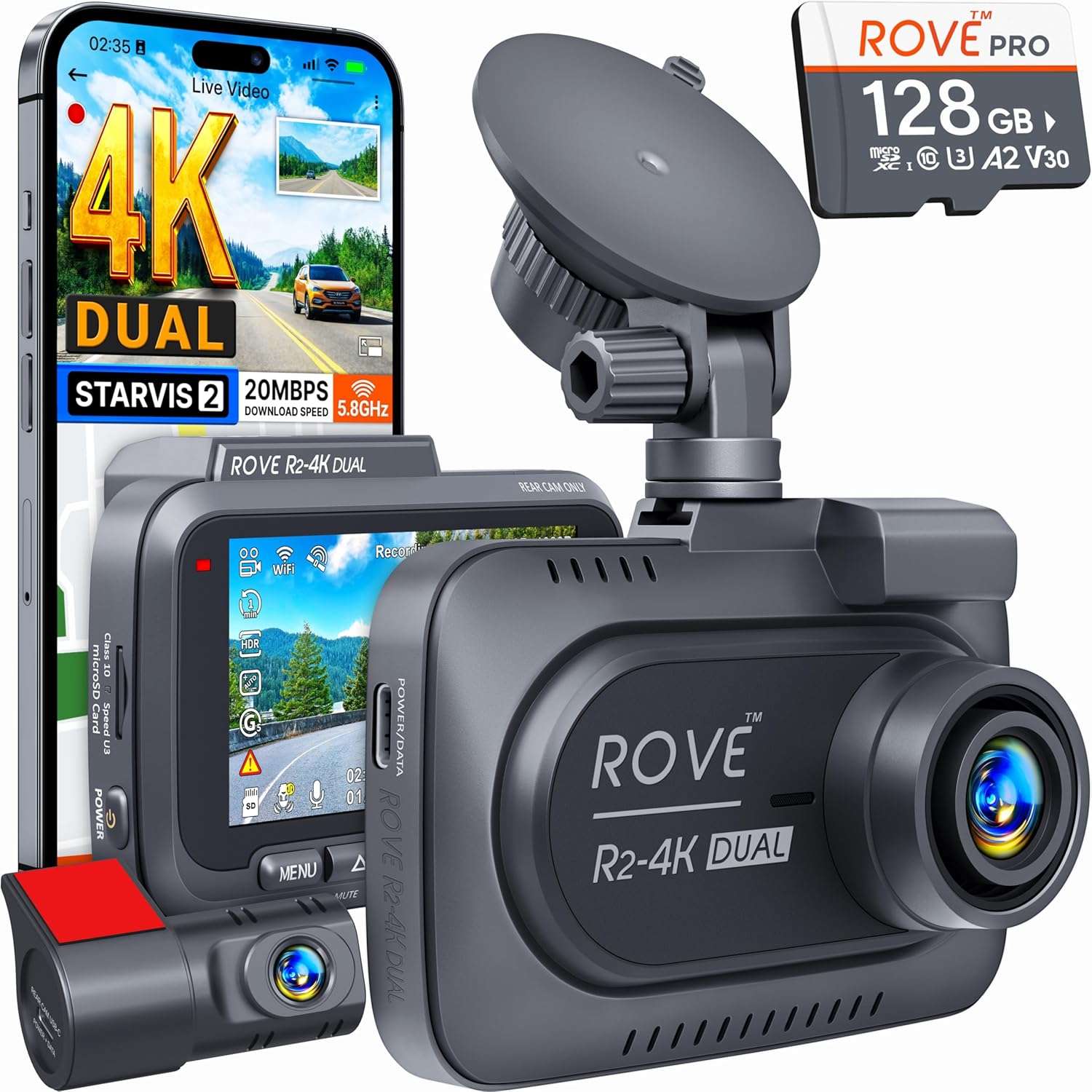camara de tablero doble 4k y 1080p con gps wifi 5g pantalla de 7.62 centimetros y tarjeta de 128 gb ideal para chile