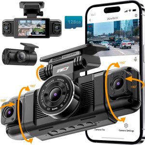 camara de tablero para auto N5 de cuatro canales con grabacion 360 grados pantalla de 7.62 centimetros wifi 5G y tarjeta de 128 GB ideal para chile