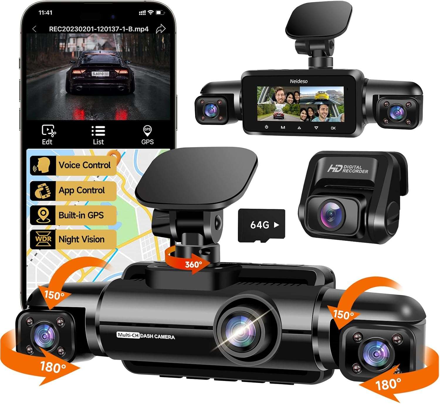 camara de tablero de cuatro canales con grabacion 360 grados gps wifi vision nocturna y tarjeta de 64 gb ideal para chile